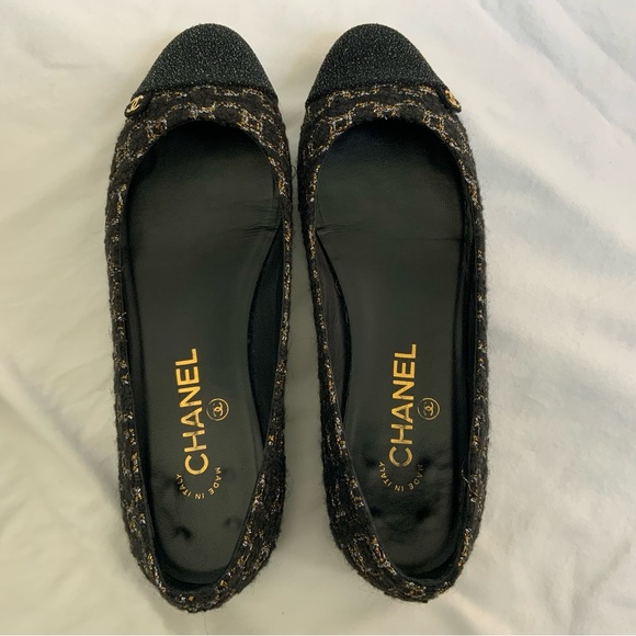 Chanel black tweed/metallic ballet flats - Picture 2 of 6